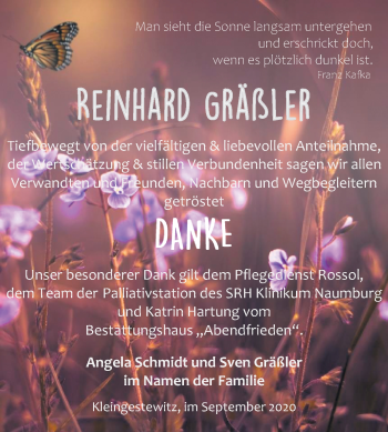 Traueranzeige von Reinhard Gräßler von Mitteldeutsche Zeitung Naumburg/Nebra