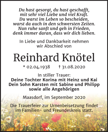 Traueranzeige von Reinhard Knötel von Super Sonntag Köthen