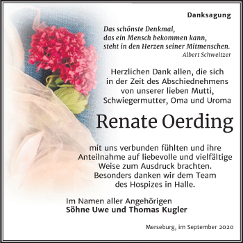 Traueranzeige von Renate Oerding von Mitteldeutsche Zeitung Merseburg/Querfurt
