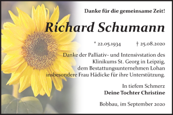 Traueranzeige von Richard Schumann von Mitteldeutsche Zeitung Bitterfeld