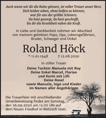 Traueranzeige von Roland Höck von Wochenspiegel Bitterfeld