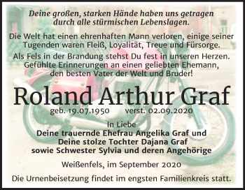 Traueranzeige von Roland Arthur Graf von Mitteldeutsche Zeitung Weißenfels