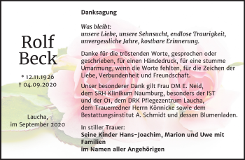 Traueranzeige von Rolf Beck von Wochenspiegel Naumburg/Nebra