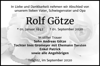 Traueranzeige von Rolf Götze von Mitteldeutsche Zeitung Zeitz