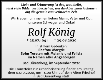 Traueranzeige von Rolf König von Mitteldeutsche Zeitung Merseburg/Querfurt