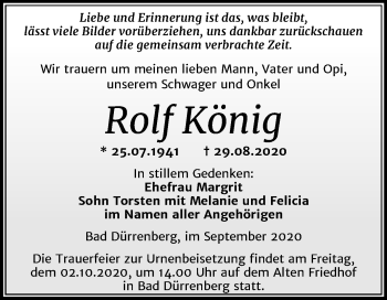 Traueranzeige von Rolf König von Super Sonntag Merseburg/Querfurt