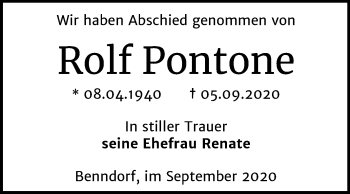 Traueranzeige von Rolf Pontone von Mitteldeutsche Zeitung Mansfelder Land