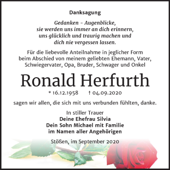 Traueranzeige von Ronald Herfurth von Wochenspiegel Naumburg/Nebra