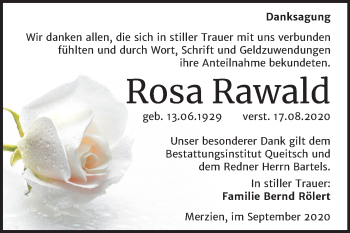 Traueranzeige von Rosa Rawald von Super Sonntag Köthen