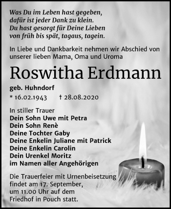 Traueranzeige von Roswitha Erdmann von Mitteldeutsche Zeitung Bitterfeld
