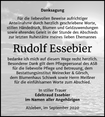 Traueranzeige von Rudolf Essebier von Mitteldeutsche Zeitung Bernburg