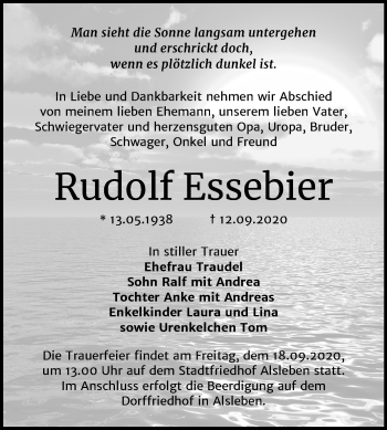 Traueranzeige von Rudolf Essebier von Mitteldeutsche Zeitung Bernburg