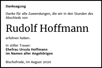 Traueranzeige von Rudolf Hoffmann von Mitteldeutsche Zeitung Mansfelder Land