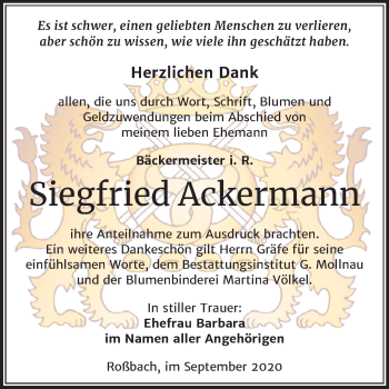 Traueranzeige von Siegfried Ackermann von Super Sonntag Merseburg/Querfurt