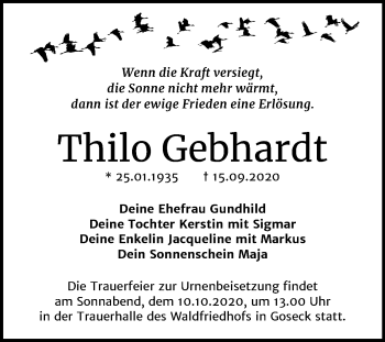 Traueranzeige von Thilo Gebhardt von Wochenspiegel Weißenfels