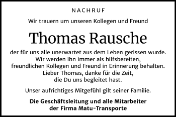 Traueranzeige von Thomas Rausche von Wochenspiegel Weißenfels