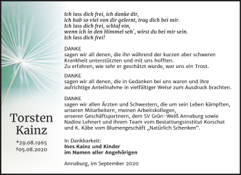 Traueranzeige von Torsten Kainz von Mitteldeutsche Zeitung Wittenberg