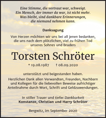 Traueranzeige von Torsten Schröter von Mitteldeutsche Zeitung Wittenberg