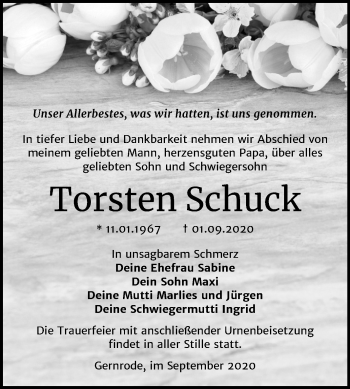Traueranzeige von Torsten Schuck von Mitteldeutsche Zeitung Quedlinburg