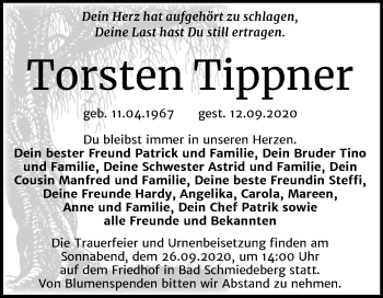 Traueranzeige von Torsten Tippner von Super Sonntag Wittenberg