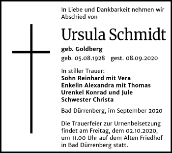 Traueranzeige von Ursula Schmidt von Mitteldeutsche Zeitung Merseburg/Querfurt