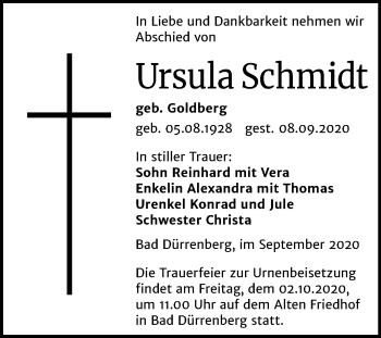 Traueranzeige von Ursula Schmidt von Super Sonntag Merseburg/Querfurt