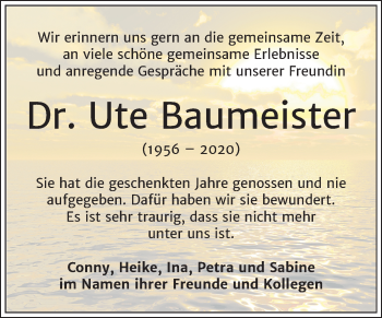 Traueranzeige von Ute Baumeister von Mitteldeutsche Zeitung Halle/Saalkreis