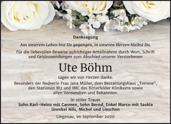 Traueranzeige von Ute Böhm von Mitteldeutsche Zeitung Bitterfeld