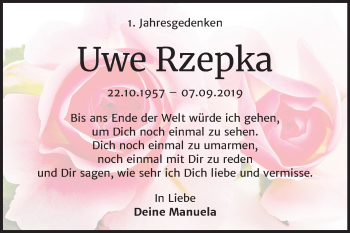 Traueranzeige von Uwe Rzepka von Mitteldeutsche Zeitung Wittenberg
