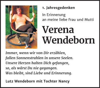 Traueranzeige von Verena Wendeborn von Mitteldeutsche Zeitung Dessau-Roßlau