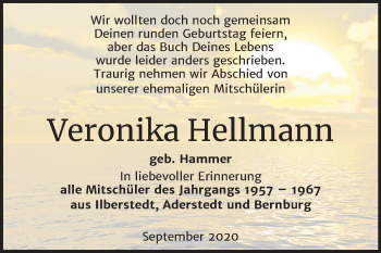 Traueranzeige von Veronika Hellmann von Super Sonntag Bernburg