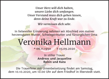 Traueranzeige von Veronika Hellmann von Super Sonntag Bernburg