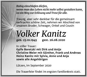Traueranzeige von Volker Kanitz von Mitteldeutsche Zeitung Weißenfels