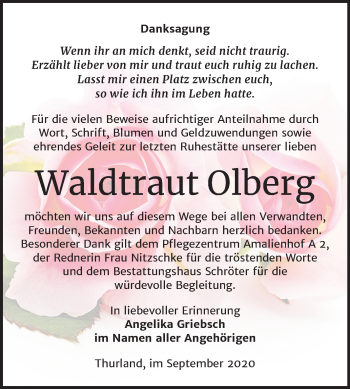 Traueranzeige von Waldtraut Olberg von Mitteldeutsche Zeitung Bitterfeld
