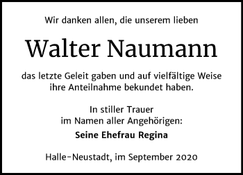 Traueranzeige von Walter Naumann von Mitteldeutsche Zeitung Halle/Saalkreis