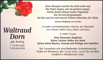 Traueranzeige von Waltraud Dorn von Wochenspiegel Bitterfeld