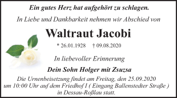 Traueranzeige von Waltraut Jacobi von Mitteldeutsche Zeitung Dessau-Roßlau