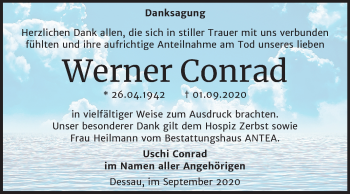 Traueranzeige von Werner Conrad von Mitteldeutsche Zeitung Dessau-Roßlau