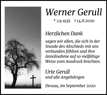 Traueranzeige von Werner Gerull von Mitteldeutsche Zeitung Dessau-Roßlau