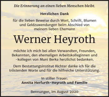 Traueranzeige von Werner Heyroth von Super Sonntag Sangerhausen