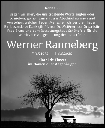 Traueranzeige von Werner Ranneberg von Mitteldeutsche Zeitung Merseburg/Querfurt