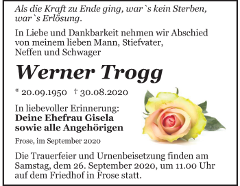 Traueranzeige von Werner Trogg von Mitteldeutsche Zeitung Aschersleben