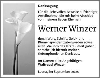 Traueranzeige von Werner Winzer von Mitteldeutsche Zeitung Merseburg/Querfurt