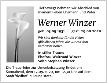 Traueranzeige von Werner Winzer von Wochenspiegel Merseburg/Querfurt