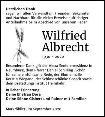Traueranzeige von Wilfried Albrecht von Mitteldeutsche Zeitung Weißenfels
