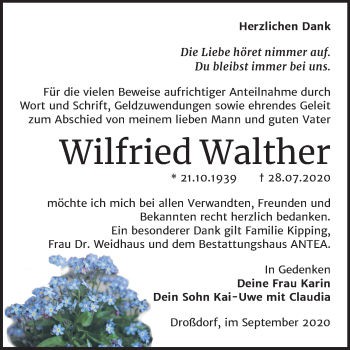 Traueranzeige von Wilfried Walther von Mitteldeutsche Zeitung Zeitz