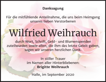 Traueranzeige von Wilfried Weihrauch von Mitteldeutsche Zeitung Halle/Saalkreis