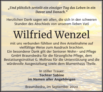 Traueranzeige von Wilfried Wenzel von Super Sonntag Merseburg/Querfurt