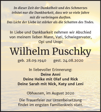 Traueranzeige von Wilhelm Puschky von Mitteldeutsche Zeitung Merseburg/Querfurt