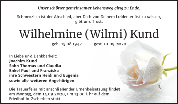 Traueranzeige von Wilhelmine Kund von Mitteldeutsche Zeitung Halle/Saalkreis